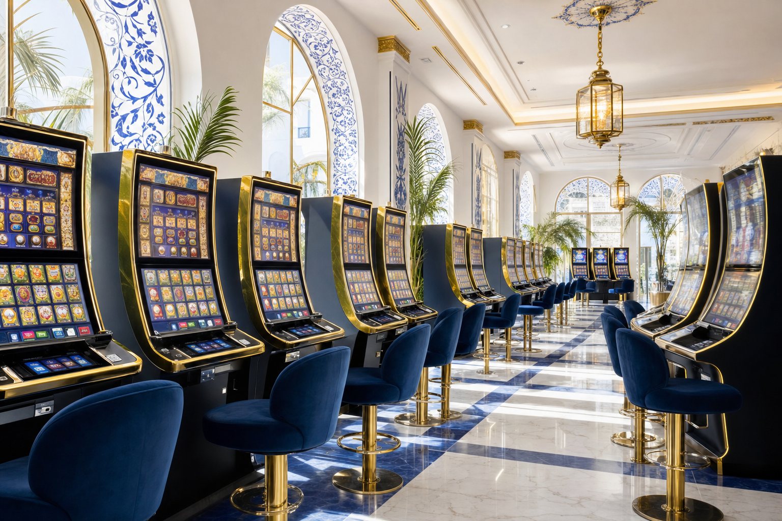 Salón de 220 máquinas de azar frente al mar
